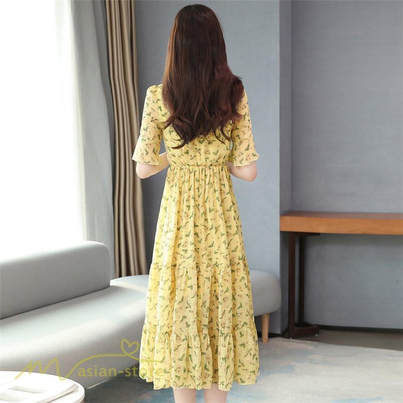 ミディアム | ワンピース Aライン レディース 着痩せ 上品 カジュアル Vネック カジュアル 春 夏 花柄 きれいめサマー ワンピース 通勤 通学 ソフト 膝丈 大人 お出かけ