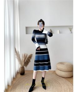 ニットワンピース | ワンピース レディース ニット ワンピース ニット チュニック ロング 長袖 着痩せ 秋冬 送料無料 ボーダー柄 2022新作 韓国風 秋冬コーデ 大人可愛い