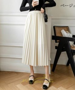 スカート | ロングロング 春 秋 プリーツ レデイース  体型カバー 着痩せ 通勤 通学 裏地付き ウエストゴム ゆったり お呼ばれ 楽チン 女子会 キレイめ