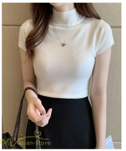送料無料SALE | サマーニット レディース 半袖 トップス ストレッチ 無地 スリム ニット 可愛い セクシー 柔らか 大人 オフィス 洗えるニット 黒 夏服 夏物 女っぽい 白 OL