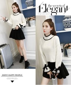 ニット・セーター | 短納期ニット ニットセーター ニットソー レディース セーター リボン フレアスリーブ 長袖 可愛い トップス 肌触りよい プルオーバー タートルネック