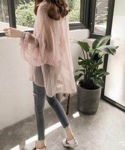 カーディガン | シフォンシャツブラウス 長袖 透け感 冷房対策 日焼け防止 無地 羽織り 体型カバー 大人 通学通勤 夏秋 トレンド フェミニン