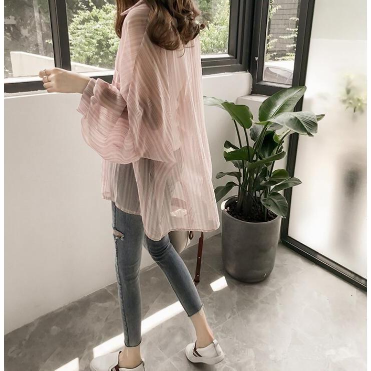 カーディガン | シフォンシャツブラウス 長袖 透け感 冷房対策 日焼け防止 無地 羽織り 体型カバー 大人 通学通勤 夏秋 トレンド フェミニン