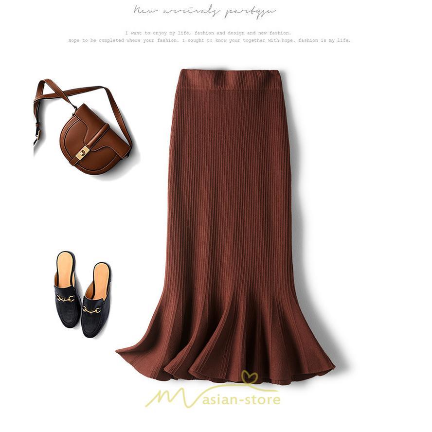 スカート | レディース ロング丈 マーメイド可愛い シンプル ニット 秋冬コーデ ボトムス きれい フレアカジュアル 女子会 新作 デート 抜け感