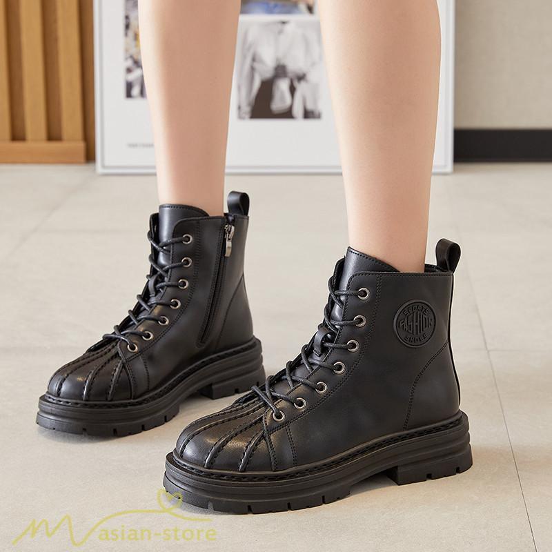 ショートブーツ | レディース ブーティー 太ヒール ブーツ ショートヒール カジュアル レースアップ 厚底 コスプレ靴 編み上げブーツ 歩きやすい 厚底ブーツ