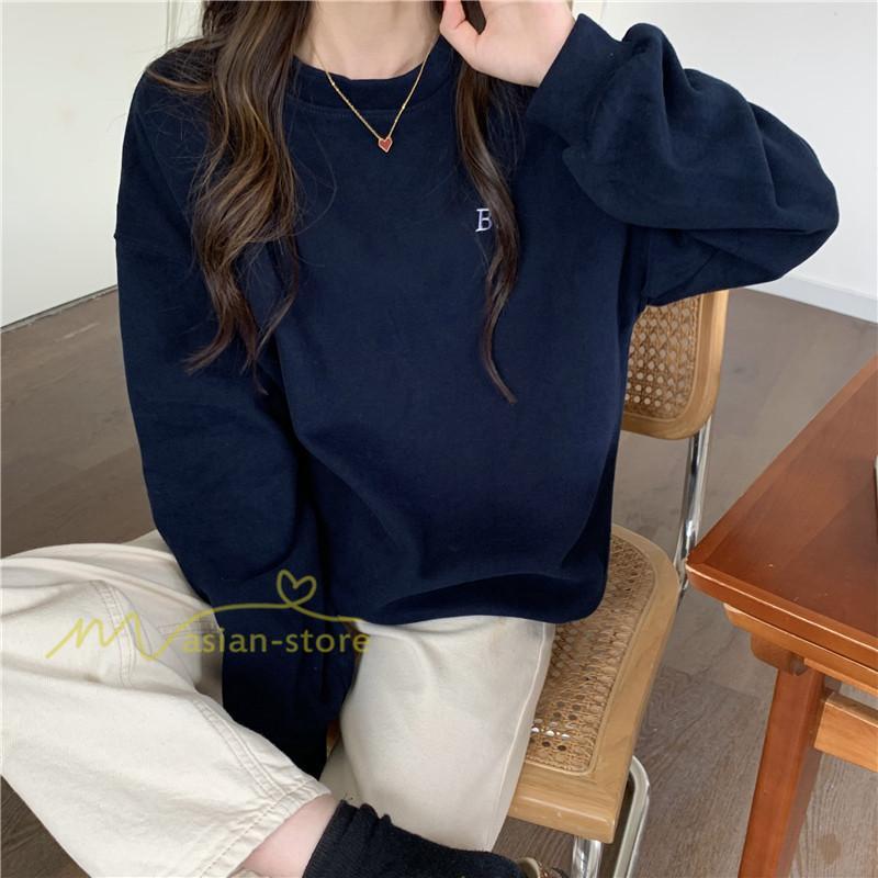 パーカー | トレーナー 長袖 刺繍 レディース スウェット 長袖トレーナー シンプル 20代 30代 フリーサイズ 7色 カジュアル ゆったり コーデ 秋冬 大人 50代 40代