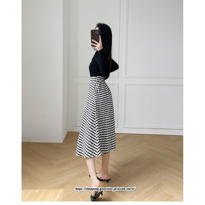 スカート | ロングきれいめ レディース ロング丈 Aライン 20代 30代 40代 50代 秋 冬 千鳥格柄 細見え 可愛い ハイウエスト お出かけ 高見え