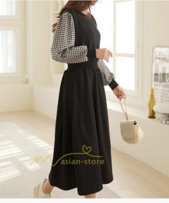 マキシ | ワンピース レディース 40代 ロングワンピース 春 夏 切り替え チェック柄 お洒落 長袖 ゆったり カジュアル 大きいサイズ 着痩せ 体型カバー 通勤 20代30代