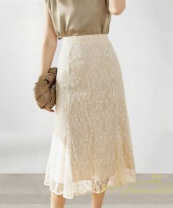 スカート | レーススカートロング丈 ハイウエスト エレガント キレイめ 通勤 日常 大人 リゾートロング 秋 花柄 柔らか 無地 ボトムス レディース ンプル