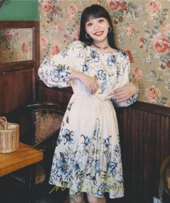 ミニ丈 | ワンピース ひざ丈 膝上 着映え 着痩せ 長袖 ゆったり 大人っぽ 普段使い 旅行 部屋着 お出かけ ベージュ 青 かわいい きれいめ 花柄 SNS映え リゾート レトロ風