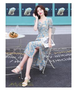 マキシ | ワンピース レディース 着痩せ Vネック カジュアル 花柄 サマーワンピース きれいめ 裾口スリット 日常感 Vネック 膝丈 夏新作 40代 きれいめ 半袖 30代 20代