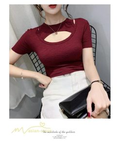 tシャツ・カットソー | カットソー 夏物 レディース 着痩せ トップス Tシャツ 透かし編み セクシー 女性着 着回し 無地 タイト きれいめ お出かけ 夏コーデ 半袖 フェミニン アウトドア