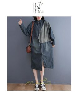 デニムワンピース | ワンピース 長袖 シャツワンピース デニムシャツ ジャケット 前開き 無地 Aラインワンピ ロングワンピ ワンピ スリム 20代30代40代 可愛い