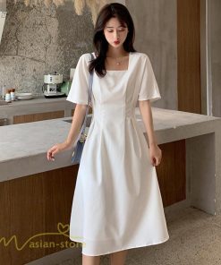 ミディアム | ワンピース レディース 春 夏 半袖 サマーワンピース 着痩せ 無地 カジュアル 大きいサイズ 上品 Aラインワンピース 大人 韓国風 通学 シフォン お出かけ 通勤