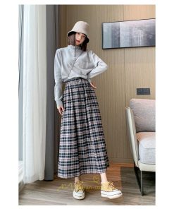 スカート | チェックロングウエストゴム チェック柄 大人 ハイウエスト Aライン30代40代50代 通学通勤 可愛い スカート ゆったり