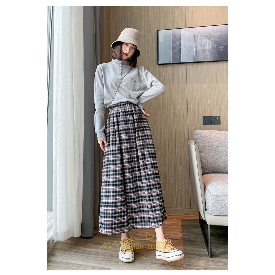 スカート | チェックロングウエストゴム チェック柄 大人 ハイウエスト Aライン30代40代50代 通学通勤 可愛い スカート ゆったり