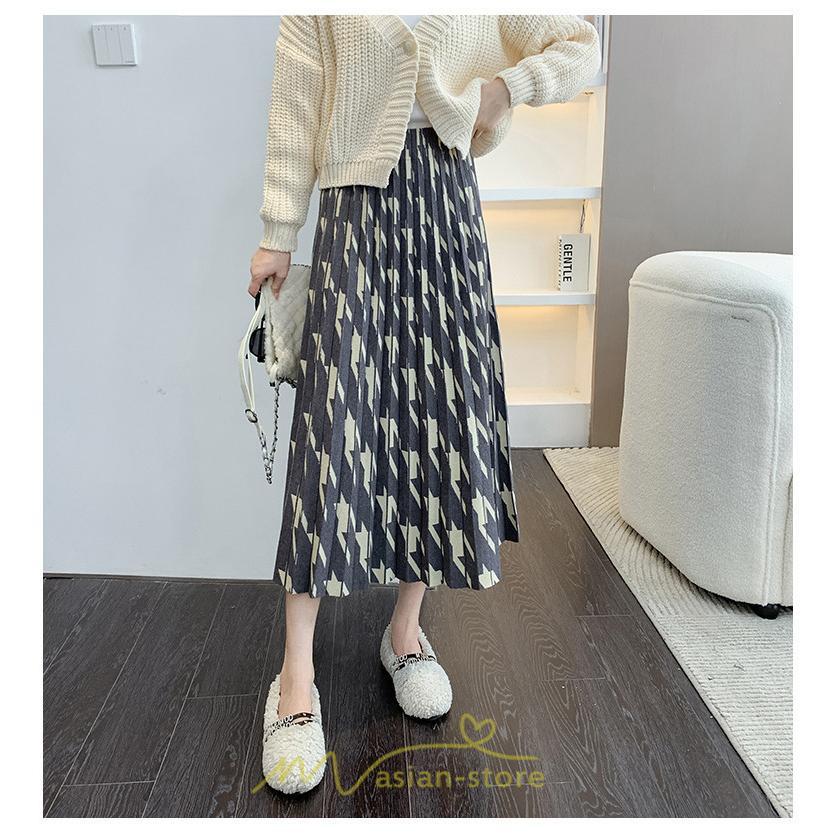 スカート | ロングレディース ボトムス プリーツかわいい 秋冬新作 韓国風 ハイウエスト 細見え 脚長効果 ニット こなれ感 高身長 低身長 トレンド