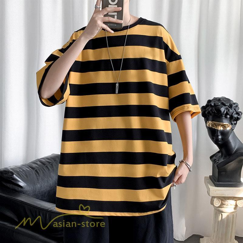 Tシャツ | カットソー 半袖トップス メンズボーダー カジュアル クルーネック ゆったり 夏新作 夏服 シンプル おしゃれ 大きいサイズ 5分袖