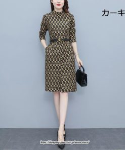 マキシ | ワンピース レディース 柄 大きいサイズ 膝丈 長袖 きれいめ 30代 40代 50代 着やせ 上品 キレイめ レトロ風 オシャレ カジュアル 春秋冬
