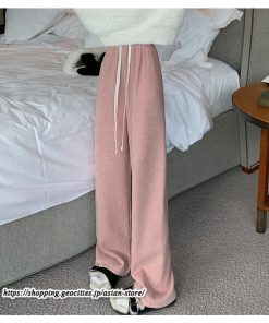 ワイドパンツ | ニットパンツ レディース 綿パンツ リブニット 秋冬 裏起毛 暖かい ロングパンツ ウエストゴム 春 パンツ シンプル 無地 ボトムス 部屋着 ズボン
