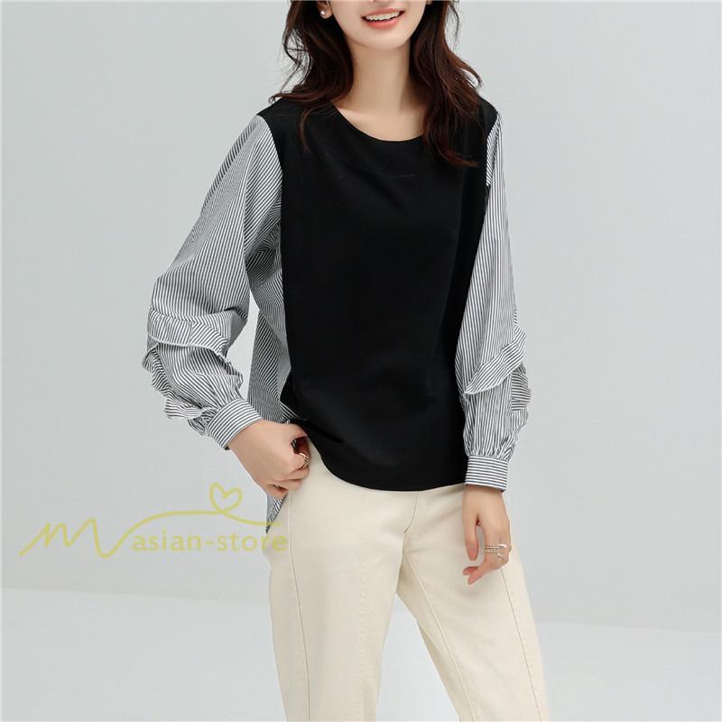 シャツ・ブラウス | Tシャツ レディース トップス 長袖 秋コーデ 切り替え パフスリーブ カットソー ブラウス ゆったり 可愛い カジュアル オフィス 20代30代40代 シンプル 春夏秋