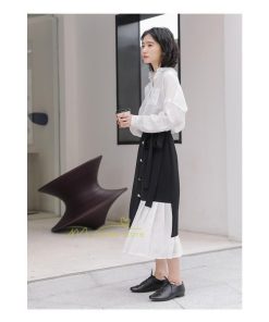 スカート | レディース プリーツバイカラー 春 夏 秋冬 体系カバー Aライン ドッキング シフォン 20代30代40代50代 通勤通学 カジュアル 着痩せ レトロ風