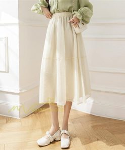 送料無料SALE | スカート 夏 Aラインスカート 切り替え 無地 ウエストゴム 膝下丈 ハイウエスト ミモレ丈 裏地付き プリンセス 可愛い 30代40代 サマー 女っぽい 軽量 ふんわり