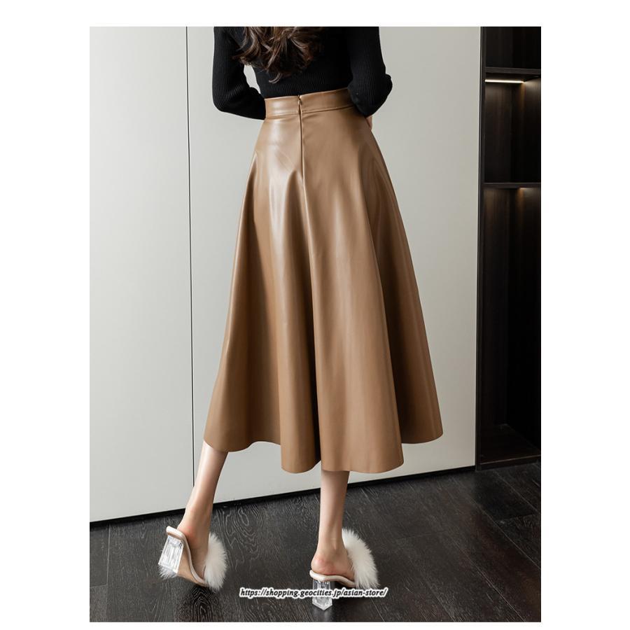 スカート | レディース 合皮 ロングミモレ丈韓国ファッション 脚長 かわいい おしゃれ 秋冬 おしゃれ レザーセクシー キレイめ