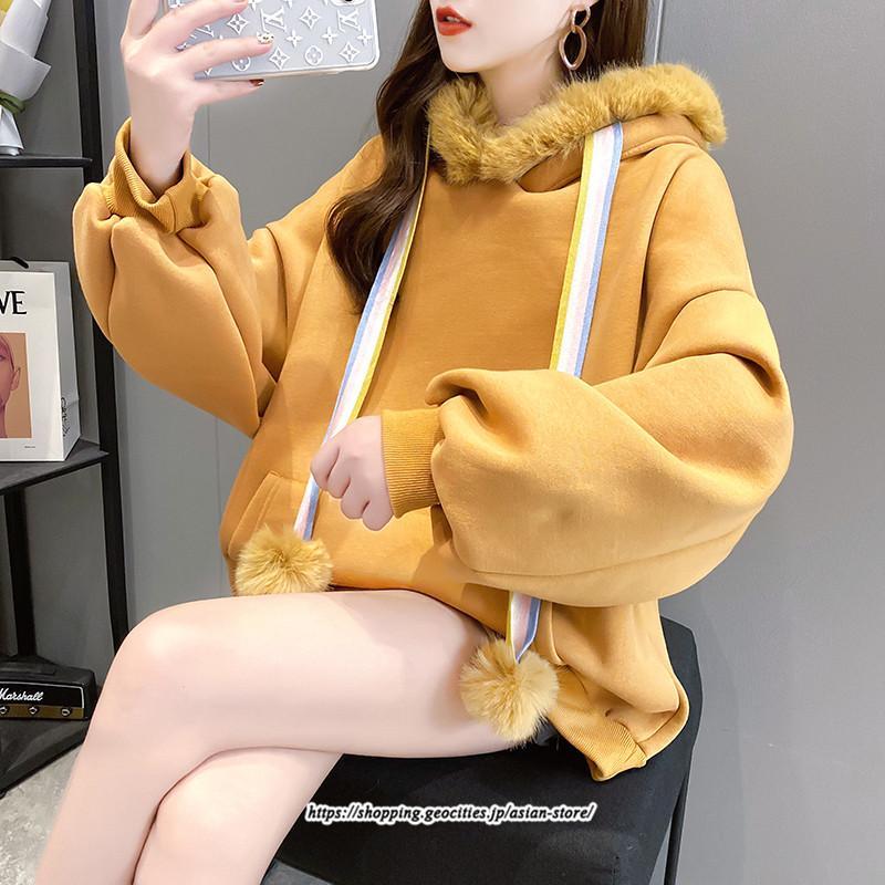 パーカー | レディース 裏ボア 裏起毛 防寒 フード付き スウェット トップス 秋 冬 あったか ゆったり 韓国風 カジュアル 体型カバー 暖かい 安い