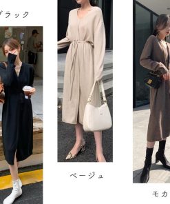 ワンピース | キーネック 大人 おしゃれ ロングワンピ 秋冬 シンプル 上品 ニットレディース セーター暖かい