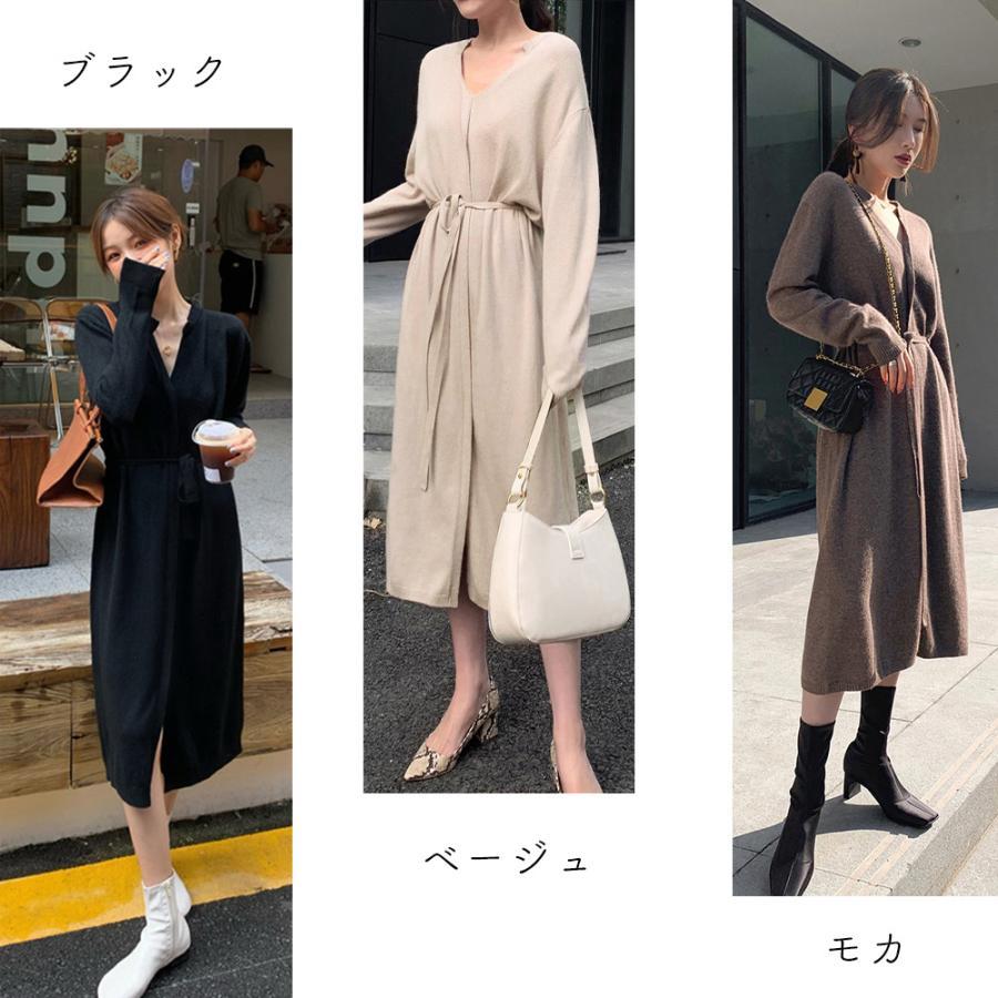 ワンピース | キーネック 大人 おしゃれ ロングワンピ 秋冬 シンプル 上品 ニットレディース セーター暖かい