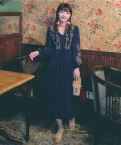 マキシ | ロングワンピース レディース ワンピ 夏 秋 長袖 可愛い 部屋着 リゾート Vネック 綿麻 花柄 高見え 旅行 20代30代40代 エスニック風 細見え レトロ風 お泊り