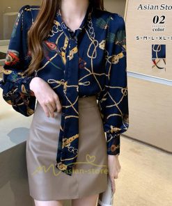 シャツ・ブラウス | ブラウス レディース 長袖ブラウス 秋服 オフィスブラウス リボンネック オシャレブラウス プリントトップス 韓国風 上品 大人 ゆったりシャツ40代 通勤OL 夏物