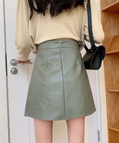 スカート | 13色pu台Aラインミニ秋冬タイトハイウエスト ヒップアップ 合皮レザー 裏地付き 無地 安全性 セクシー