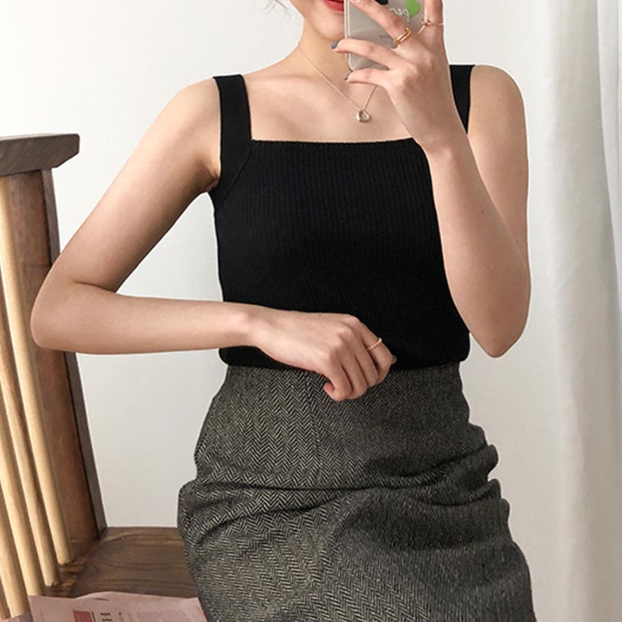 Tシャツ・カットソー | リブニット タンクトップ スクエアネック