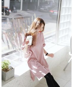 ｔシャツ・カットソー | 大きめTシャツ レディース 夏物 半袖 五分袖 カットソー ロングｔ ワンピース 無地 プルオーバー 白 黒 ルームウェア ゆったり Tシャツ 可愛い お出かけ 綿