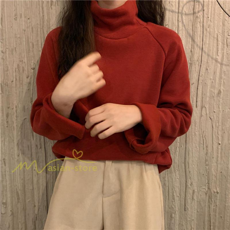 パーカー | トレーナー レディース 厚手 秋冬 コーデ 無地 ハイネック トルネック 長袖 着回し 裏起毛 暖かい 可愛い フリーサイズ ゆったり 7色 プルオーバー カジュアル