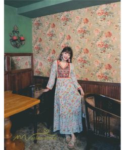 マキシ | ロングワンピース マキシワンピース エスニック リゾート ワンピ コットン カジュアル 大人 春 夏 秋 Vネック ゆったり 着痩せ Aライン 体型カバー きれいめ