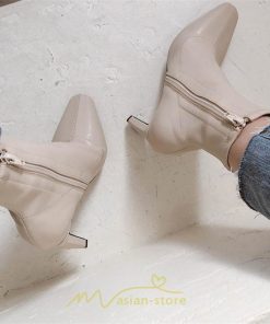 ショートブーツ | ブーツ レディース ショート スクエアトゥ チャンキーヒール ブラック 黒 オフホワイト ベージュ ファスナー 通学 疲れにくい 歩きやすい オフィス 通勤