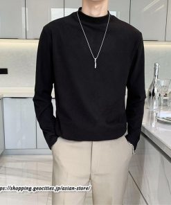 Tシャツ | メンズ トップス 秋冬 保温 無地 モックネック メンズスタイル 20代 30代 通勤 通学 着回し ビジネス 40代 長袖カットソー 冬 50代 コーデ 秋