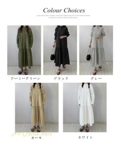 マキシ | シャツワンピース モックネック レディース 無地 長袖 切り替え Aラインワンピース 20代30代 フリーサイズ 春 ゆるワンピース コーデ 40代50代 秋 体型カバー