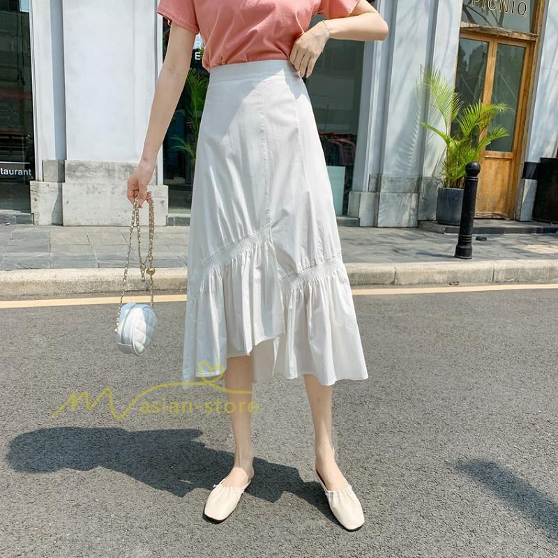 スカート | ボトムス レディース きれいめ 40代 30代 春秋 ロング丈 綿おしゃれ カジュアル 無地 通勤 OL 韓国風 通学 不規則 お出かけ 夏物 上品 着痩せ