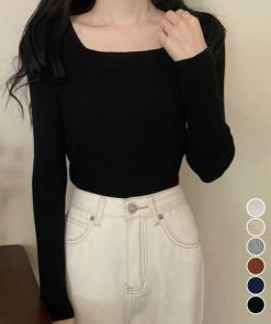 ニット・セーター | スクエアネック リブニットトップス 秋冬