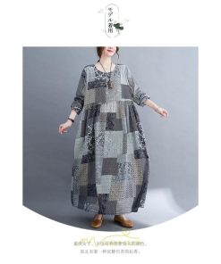 マキシ | 長袖ワンピース 秋物 レディース ロングワンピース チェック 夏 30代40代 大人 秋ワンピース 新作 ワンピース ゆったり 広い裾 Aラインワンピ 可愛い 旅行