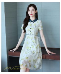 ミディアム | Aラインワンピース レディース 着痩せ ワンピース 花柄 きれいめ 気質 エレガント 大きいサイズ 後ろファスナー付き 40代 シャツワンピース 30代