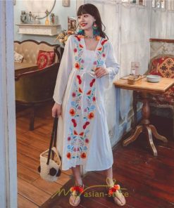 マキシ | エスニック刺繍ワンピース ロングワンピース 夏 秋 長袖 大人可愛い ゆったり リゾート 民族風 刺繍 着痩せ 20代30代40代 大人 Aライン エレガント 体型カバー