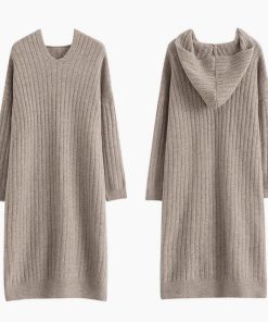 ワンピース | ニットレディース カジュアル ゆったり ロング長袖 リブニット 秋冬 フード付き