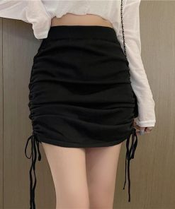 スカート | タイト膝丈ミニ調整可丈 ストレッチ 伸縮性 ウエストゴム ドローストリング 30代40代 ヒップアップ 無地 セクシー大人