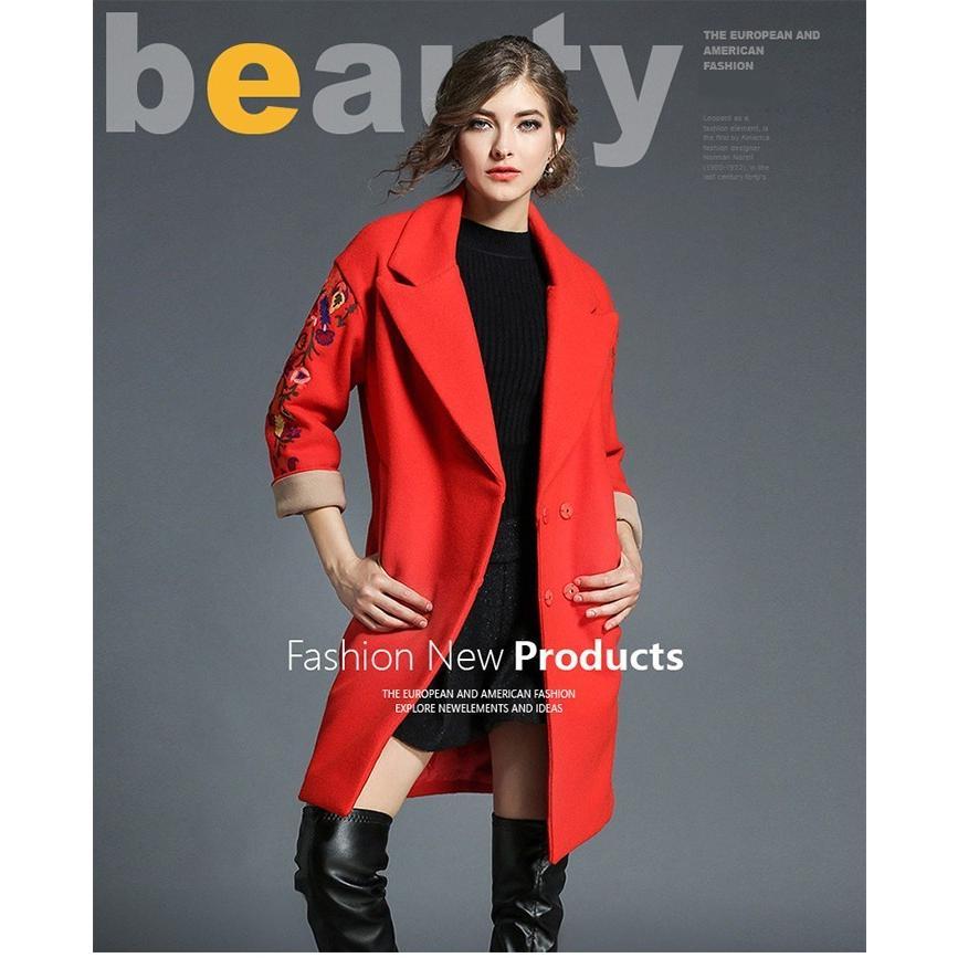 チェスターコート | コート レディースコート アウター ロング丈 刺繍 ロングコート 花柄 ゆったり 大人 上品 オフィス 通勤 長袖 お洒落 大きいサイズ