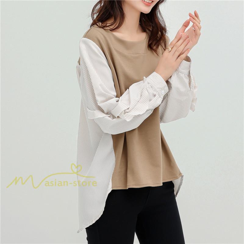 シャツ・ブラウス | Tシャツ レディース トップス 長袖 秋コーデ 切り替え パフスリーブ カットソー ブラウス ゆったり 可愛い カジュアル オフィス 20代30代40代 シンプル 春夏秋